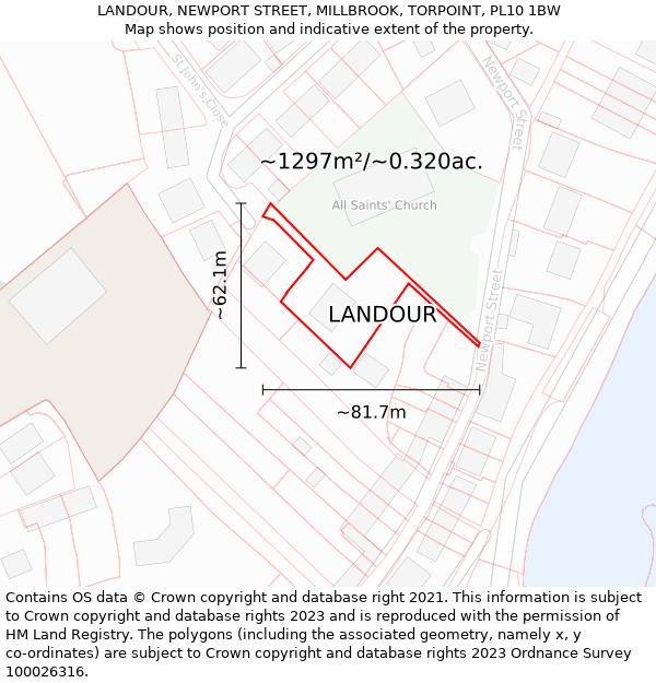 LANDOUR, NEWPORT STREET, MILLBROOK, TORPOINT, PL10 1BW: Plot and title map