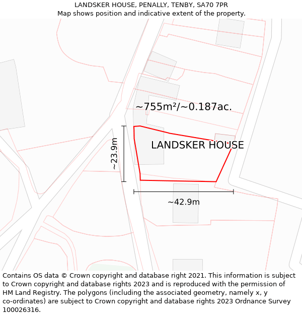 LANDSKER HOUSE, PENALLY, TENBY, SA70 7PR: Plot and title map