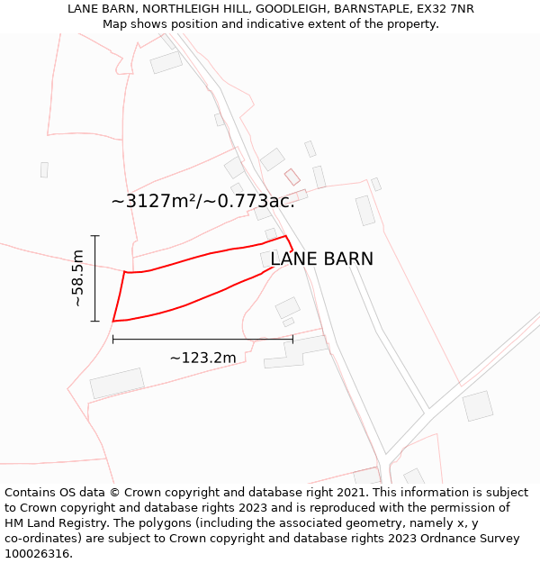 LANE BARN, NORTHLEIGH HILL, GOODLEIGH, BARNSTAPLE, EX32 7NR: Plot and title map