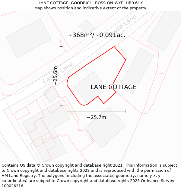 LANE COTTAGE, GOODRICH, ROSS-ON-WYE, HR9 6HY: Plot and title map