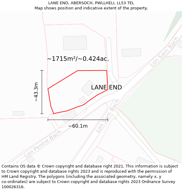 LANE END, ABERSOCH, PWLLHELI, LL53 7EL: Plot and title map