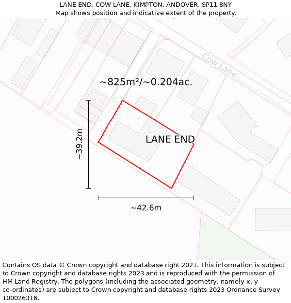 LANE END, COW LANE, KIMPTON, ANDOVER, SP11 8NY: Plot and title map