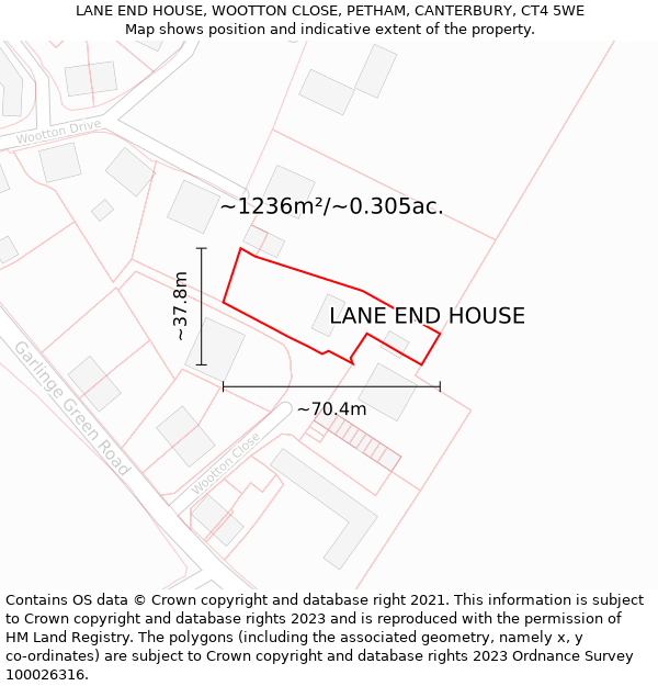 LANE END HOUSE, WOOTTON CLOSE, PETHAM, CANTERBURY, CT4 5WE: Plot and title map