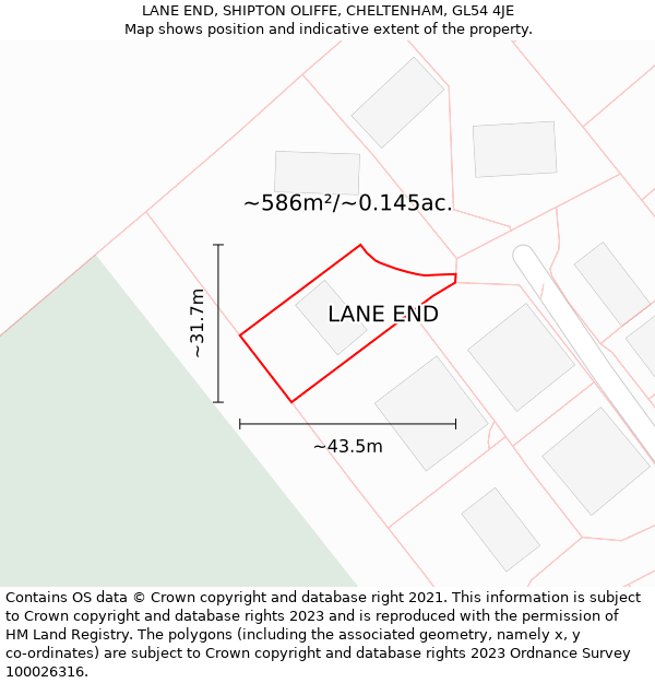 LANE END, SHIPTON OLIFFE, CHELTENHAM, GL54 4JE: Plot and title map