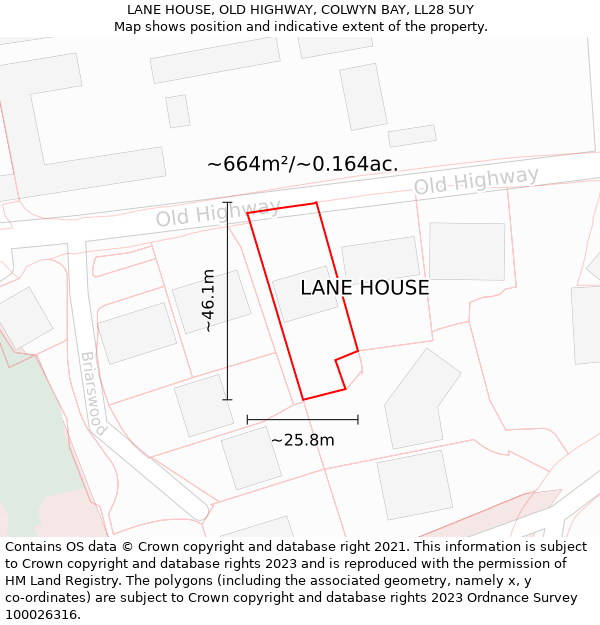 LANE HOUSE, OLD HIGHWAY, COLWYN BAY, LL28 5UY: Plot and title map