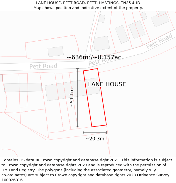 LANE HOUSE, PETT ROAD, PETT, HASTINGS, TN35 4HD: Plot and title map