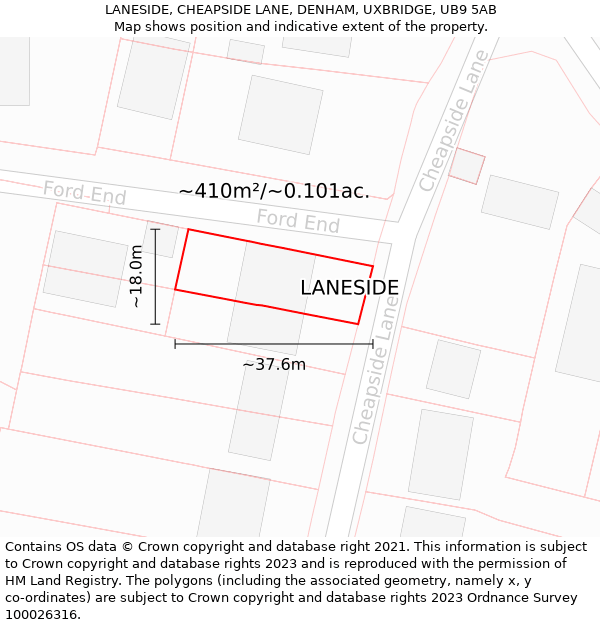 LANESIDE, CHEAPSIDE LANE, DENHAM, UXBRIDGE, UB9 5AB: Plot and title map