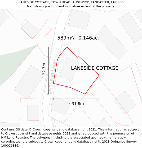 LANESIDE COTTAGE, TOWN HEAD, AUSTWICK, LANCASTER, LA2 8BS: Plot and title map