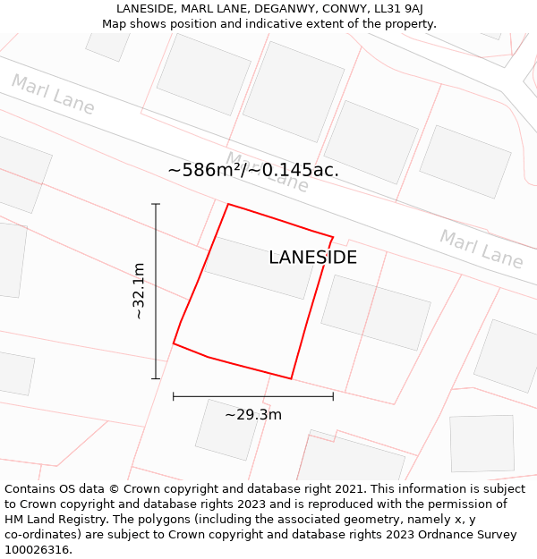 LANESIDE, MARL LANE, DEGANWY, CONWY, LL31 9AJ: Plot and title map