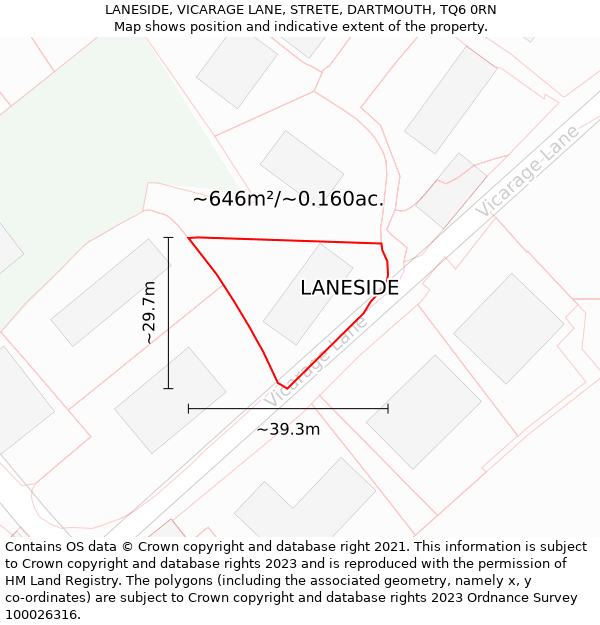 LANESIDE, VICARAGE LANE, STRETE, DARTMOUTH, TQ6 0RN: Plot and title map