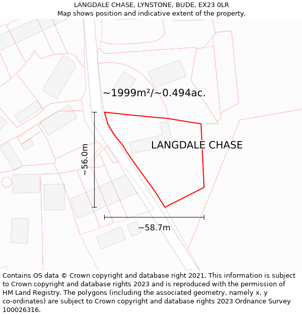 LANGDALE CHASE, LYNSTONE, BUDE, EX23 0LR: Plot and title map