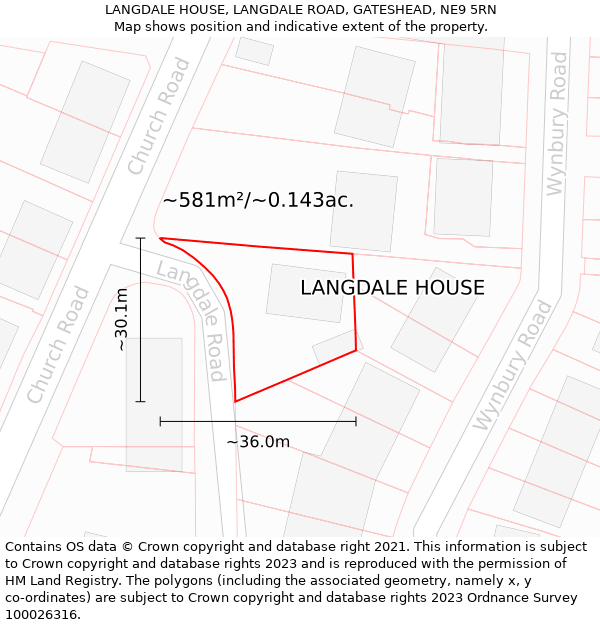 LANGDALE HOUSE, LANGDALE ROAD, GATESHEAD, NE9 5RN: Plot and title map