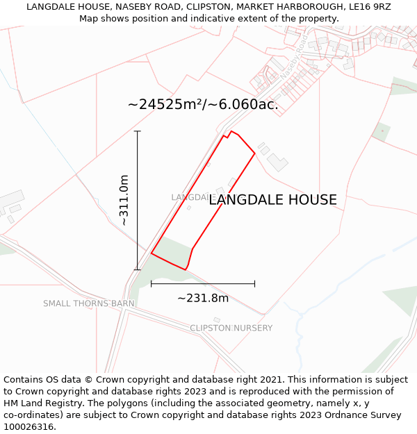 LANGDALE HOUSE, NASEBY ROAD, CLIPSTON, MARKET HARBOROUGH, LE16 9RZ: Plot and title map