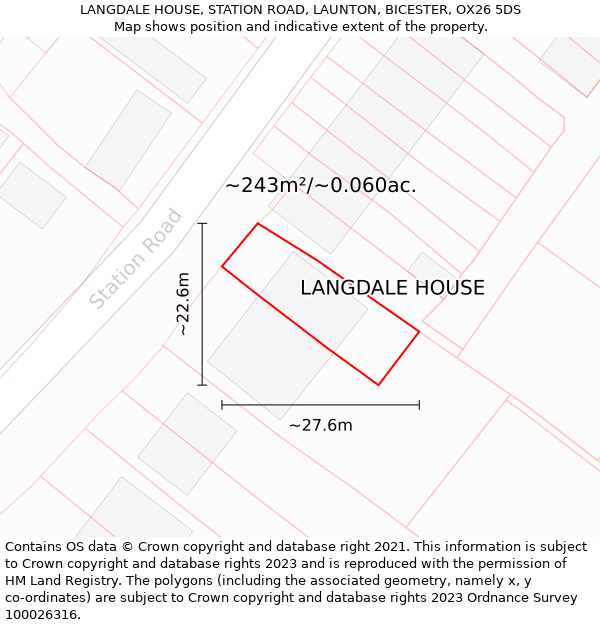 LANGDALE HOUSE, STATION ROAD, LAUNTON, BICESTER, OX26 5DS: Plot and title map