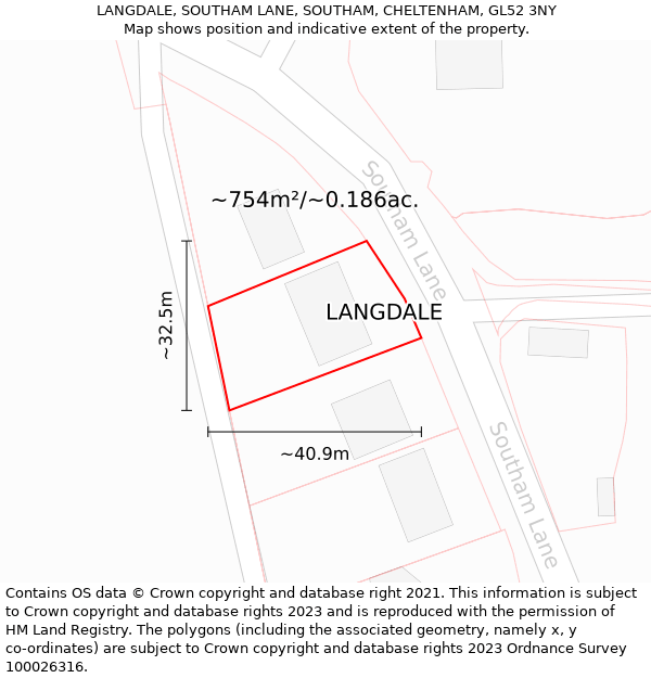 LANGDALE, SOUTHAM LANE, SOUTHAM, CHELTENHAM, GL52 3NY: Plot and title map