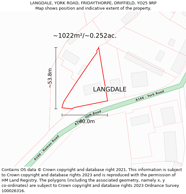 LANGDALE, YORK ROAD, FRIDAYTHORPE, DRIFFIELD, YO25 9RP: Plot and title map