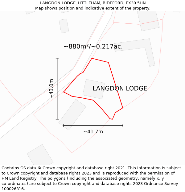 LANGDON LODGE, LITTLEHAM, BIDEFORD, EX39 5HN: Plot and title map