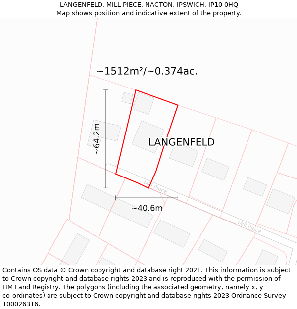 LANGENFELD, MILL PIECE, NACTON, IPSWICH, IP10 0HQ: Plot and title map