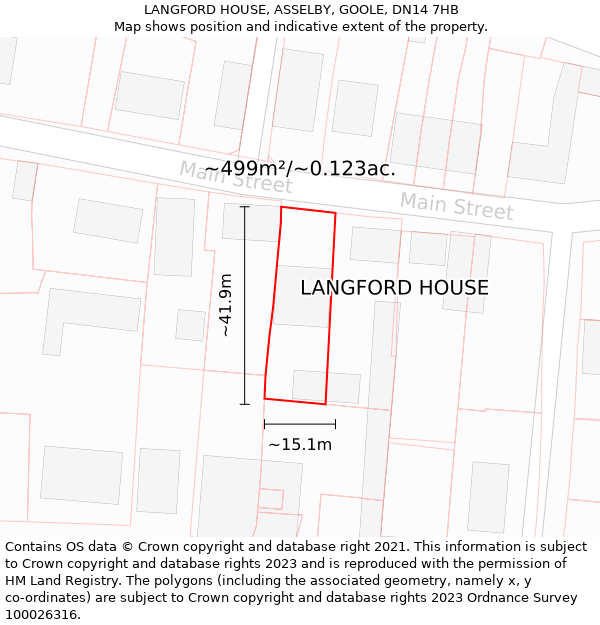 LANGFORD HOUSE, ASSELBY, GOOLE, DN14 7HB: Plot and title map