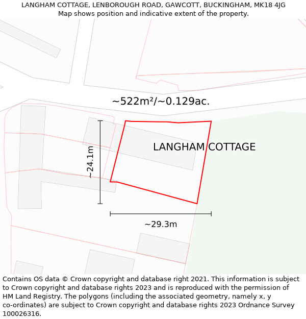 LANGHAM COTTAGE, LENBOROUGH ROAD, GAWCOTT, BUCKINGHAM, MK18 4JG: Plot and title map