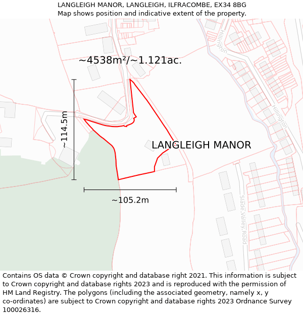 LANGLEIGH MANOR, LANGLEIGH, ILFRACOMBE, EX34 8BG: Plot and title map