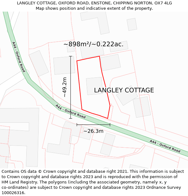 LANGLEY COTTAGE, OXFORD ROAD, ENSTONE, CHIPPING NORTON, OX7 4LG: Plot and title map