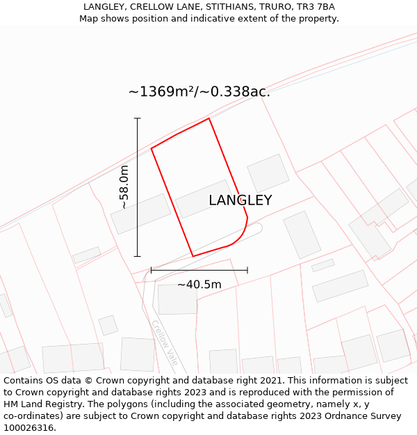 LANGLEY, CRELLOW LANE, STITHIANS, TRURO, TR3 7BA: Plot and title map