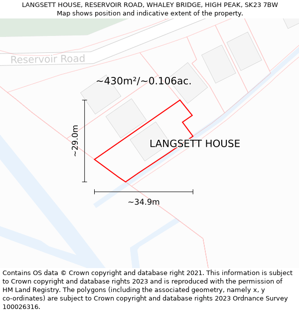 LANGSETT HOUSE, RESERVOIR ROAD, WHALEY BRIDGE, HIGH PEAK, SK23 7BW: Plot and title map
