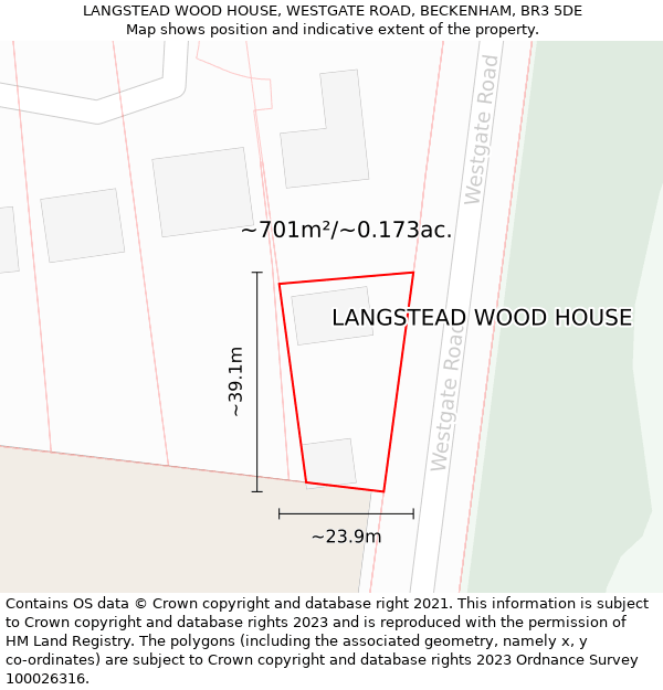 LANGSTEAD WOOD HOUSE, WESTGATE ROAD, BECKENHAM, BR3 5DE: Plot and title map