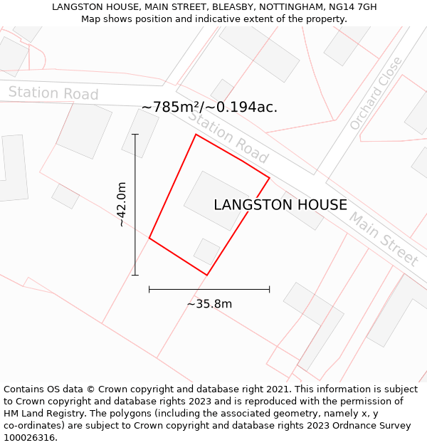 LANGSTON HOUSE, MAIN STREET, BLEASBY, NOTTINGHAM, NG14 7GH: Plot and title map