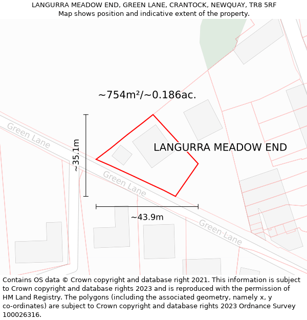 LANGURRA MEADOW END, GREEN LANE, CRANTOCK, NEWQUAY, TR8 5RF: Plot and title map