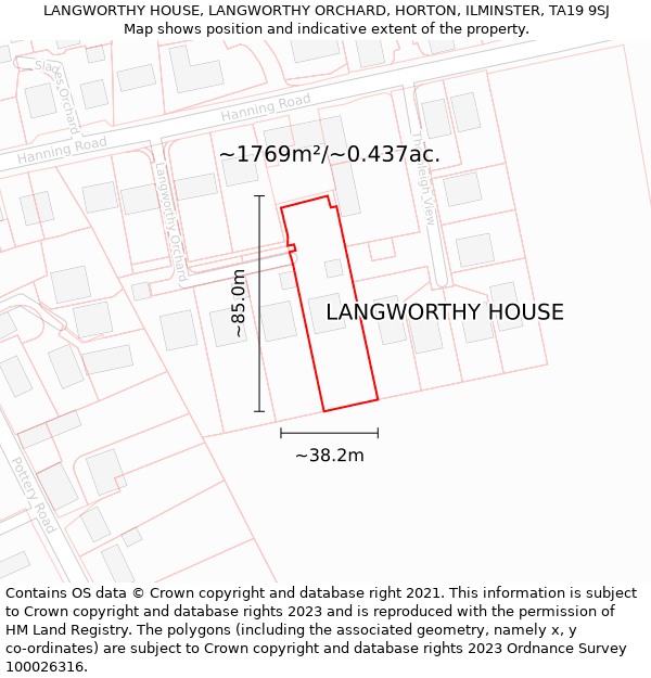 LANGWORTHY HOUSE, LANGWORTHY ORCHARD, HORTON, ILMINSTER, TA19 9SJ: Plot and title map