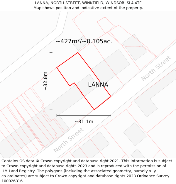 LANNA, NORTH STREET, WINKFIELD, WINDSOR, SL4 4TF: Plot and title map