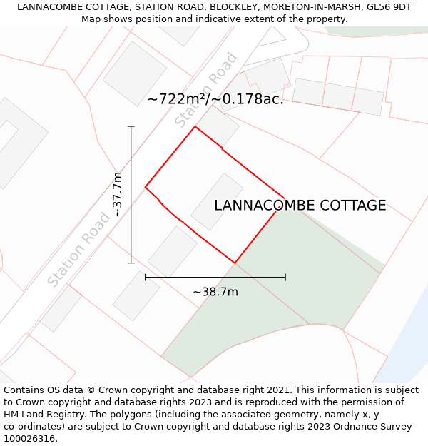 LANNACOMBE COTTAGE, STATION ROAD, BLOCKLEY, MORETON-IN-MARSH, GL56 9DT: Plot and title map