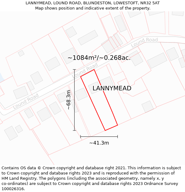 LANNYMEAD, LOUND ROAD, BLUNDESTON, LOWESTOFT, NR32 5AT: Plot and title map