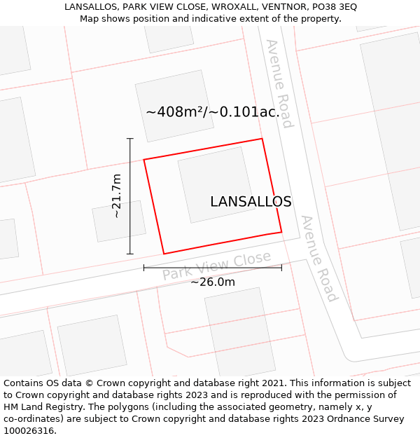 LANSALLOS, PARK VIEW CLOSE, WROXALL, VENTNOR, PO38 3EQ: Plot and title map