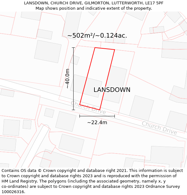 LANSDOWN, CHURCH DRIVE, GILMORTON, LUTTERWORTH, LE17 5PF: Plot and title map