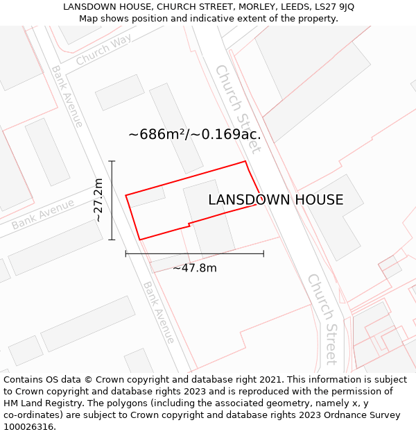 LANSDOWN HOUSE, CHURCH STREET, MORLEY, LEEDS, LS27 9JQ: Plot and title map
