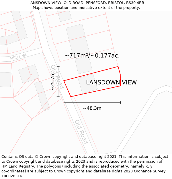 LANSDOWN VIEW, OLD ROAD, PENSFORD, BRISTOL, BS39 4BB: Plot and title map