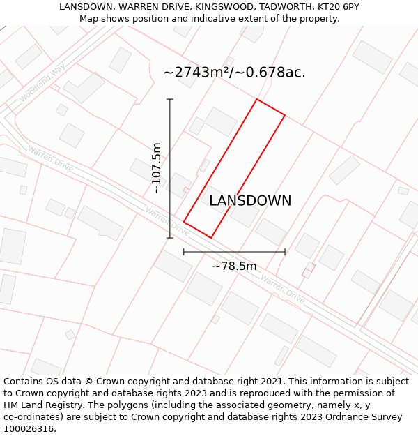 LANSDOWN, WARREN DRIVE, KINGSWOOD, TADWORTH, KT20 6PY: Plot and title map