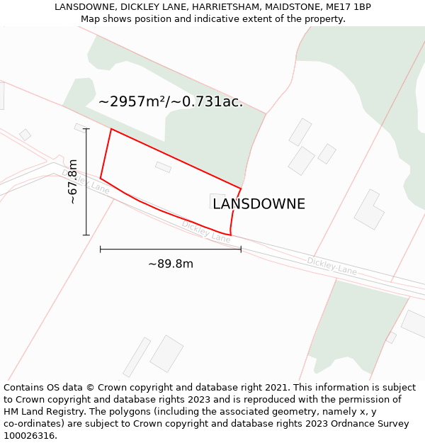 LANSDOWNE, DICKLEY LANE, HARRIETSHAM, MAIDSTONE, ME17 1BP: Plot and title map