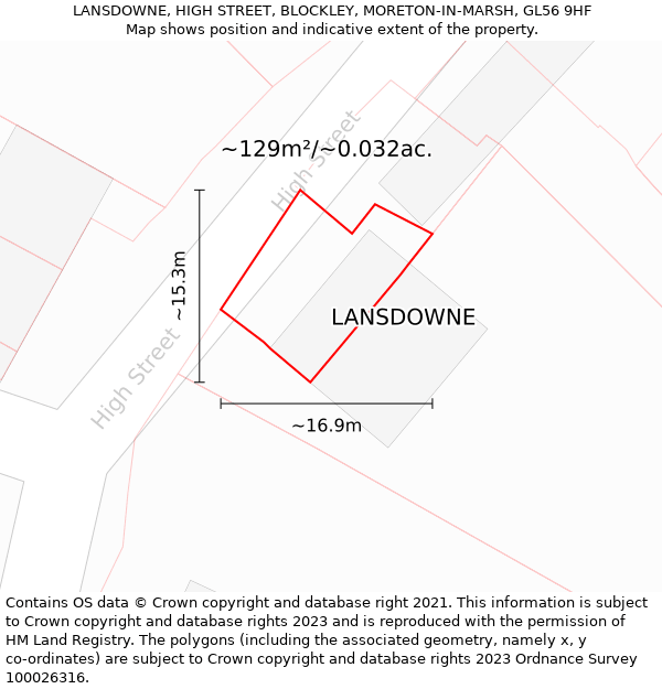 LANSDOWNE, HIGH STREET, BLOCKLEY, MORETON-IN-MARSH, GL56 9HF: Plot and title map