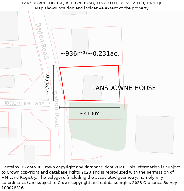 LANSDOWNE HOUSE, BELTON ROAD, EPWORTH, DONCASTER, DN9 1JL: Plot and title map