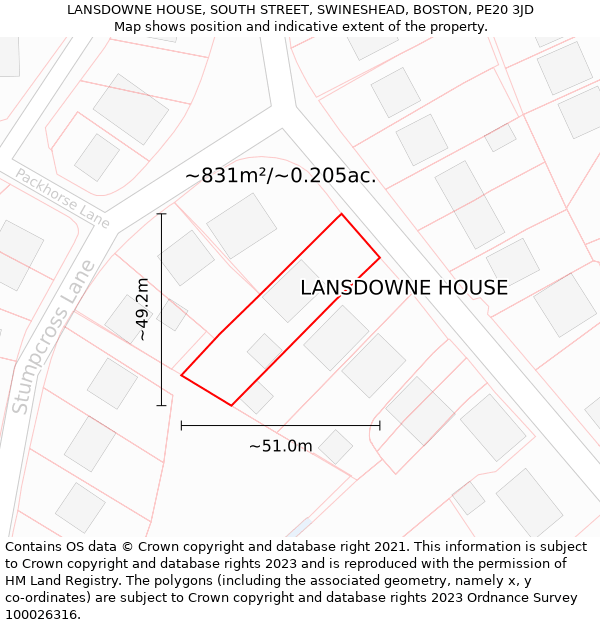LANSDOWNE HOUSE, SOUTH STREET, SWINESHEAD, BOSTON, PE20 3JD: Plot and title map