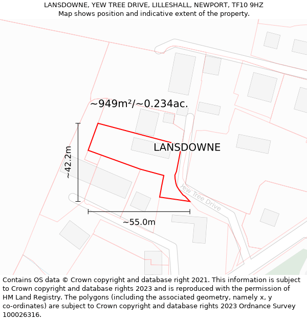 LANSDOWNE, YEW TREE DRIVE, LILLESHALL, NEWPORT, TF10 9HZ: Plot and title map