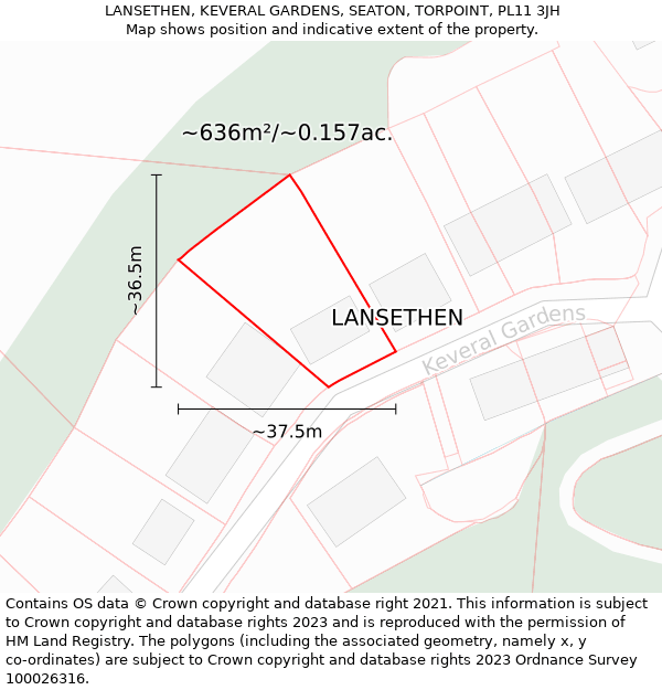 LANSETHEN, KEVERAL GARDENS, SEATON, TORPOINT, PL11 3JH: Plot and title map
