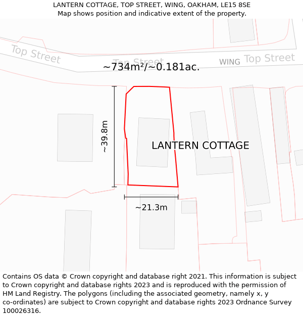 LANTERN COTTAGE, TOP STREET, WING, OAKHAM, LE15 8SE: Plot and title map