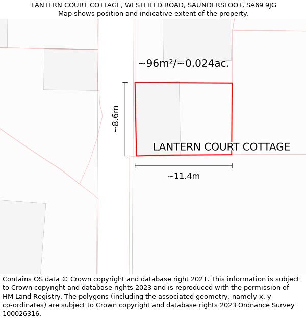 LANTERN COURT COTTAGE, WESTFIELD ROAD, SAUNDERSFOOT, SA69 9JG: Plot and title map