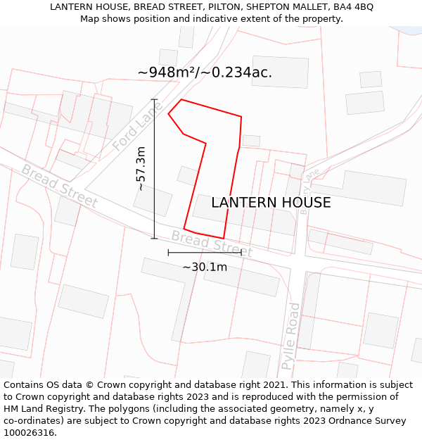 LANTERN HOUSE, BREAD STREET, PILTON, SHEPTON MALLET, BA4 4BQ: Plot and title map