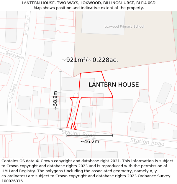 LANTERN HOUSE, TWO WAYS, LOXWOOD, BILLINGSHURST, RH14 0SD: Plot and title map